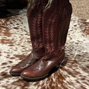 Tony Lama Womens Sz 6 A Red Maroon Brown Leather Tall Cowboy Boots Western
